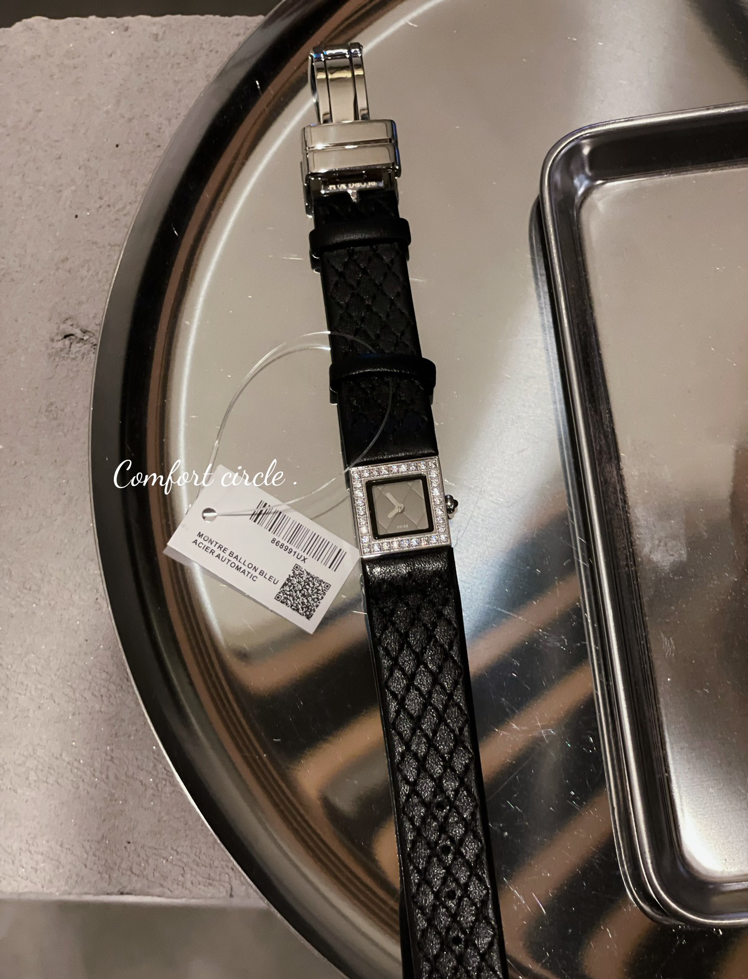 CHANEL Première方鑽高仿皮革女錶 銀邊黑面鑽框精品｜歐美奢侈品精品推薦