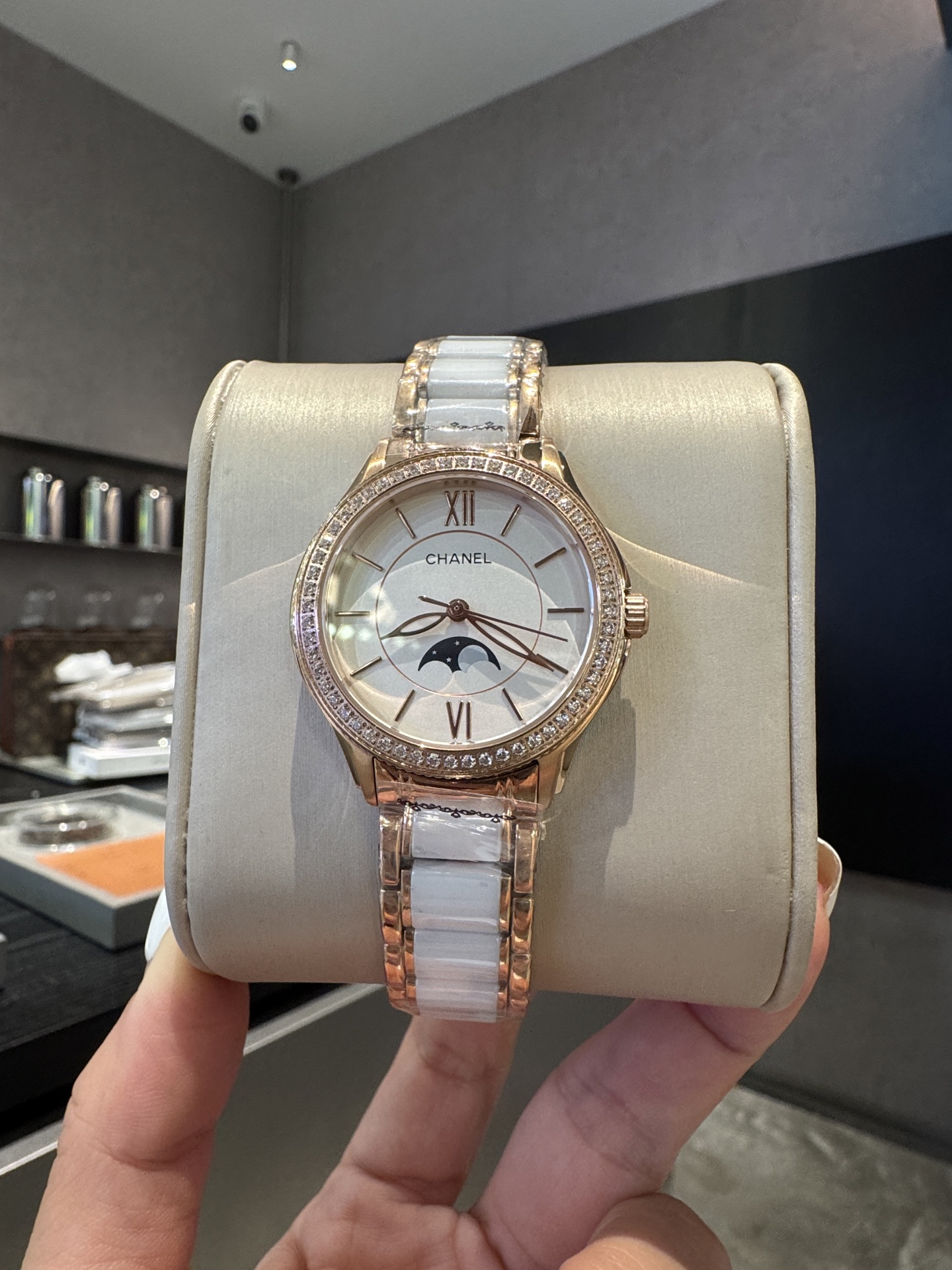 CHANEL Première 月相原單女錶 白陶瓷金邊設計