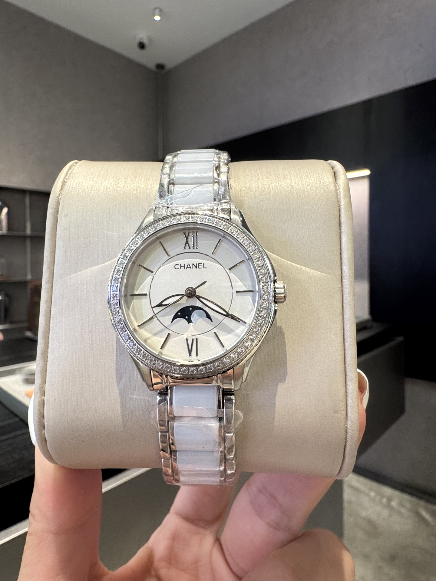 CHANEL Première 月相原單女錶 白陶瓷金邊設計