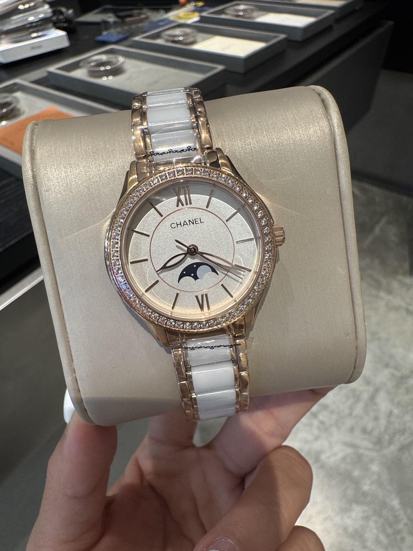 CHANEL Première 月相原單女錶 白陶瓷金邊設計