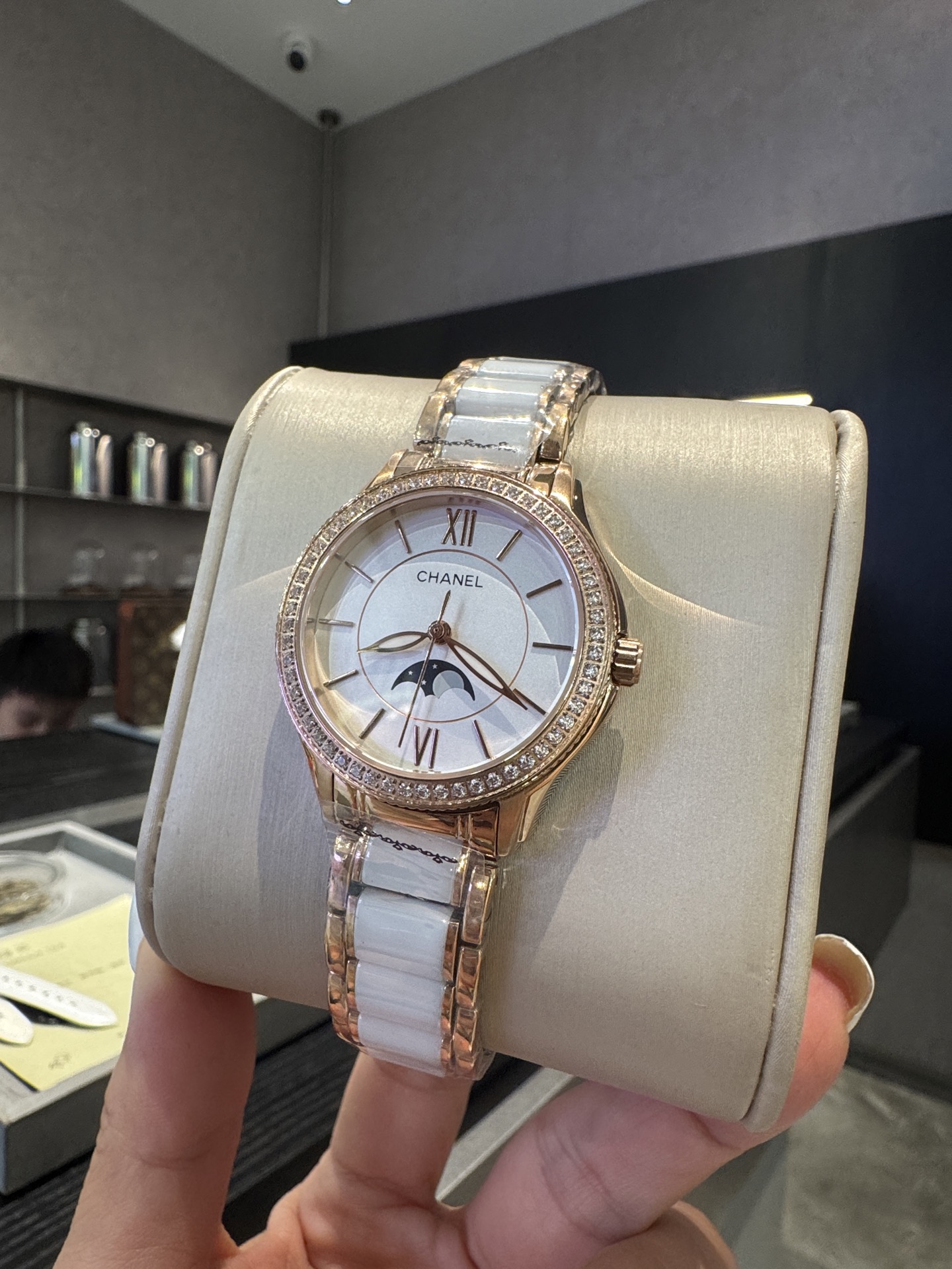 CHANEL Première 月相原單女錶 白陶瓷金邊設計