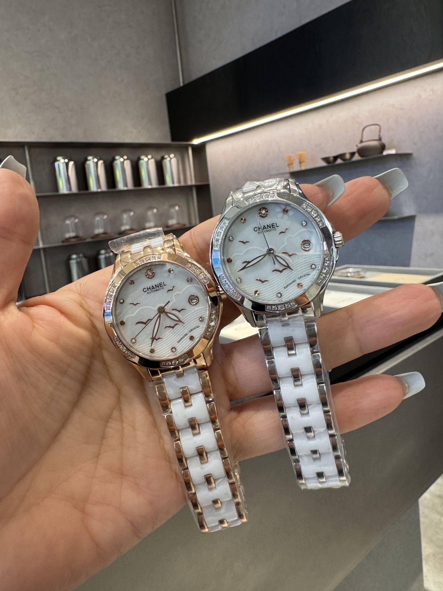 CHANEL J12 原單白陶瓷女錶 月光金邊鑽圈設計