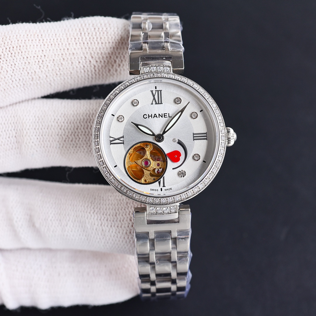 CHANEL Première紅面原單機械女錶 鑽圈鏤空設計精品