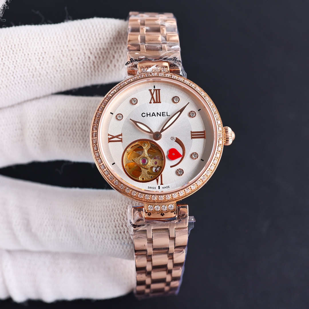 CHANEL Première紅面原單機械女錶 鑽圈鏤空設計精品｜歐美奢侈品精品推薦