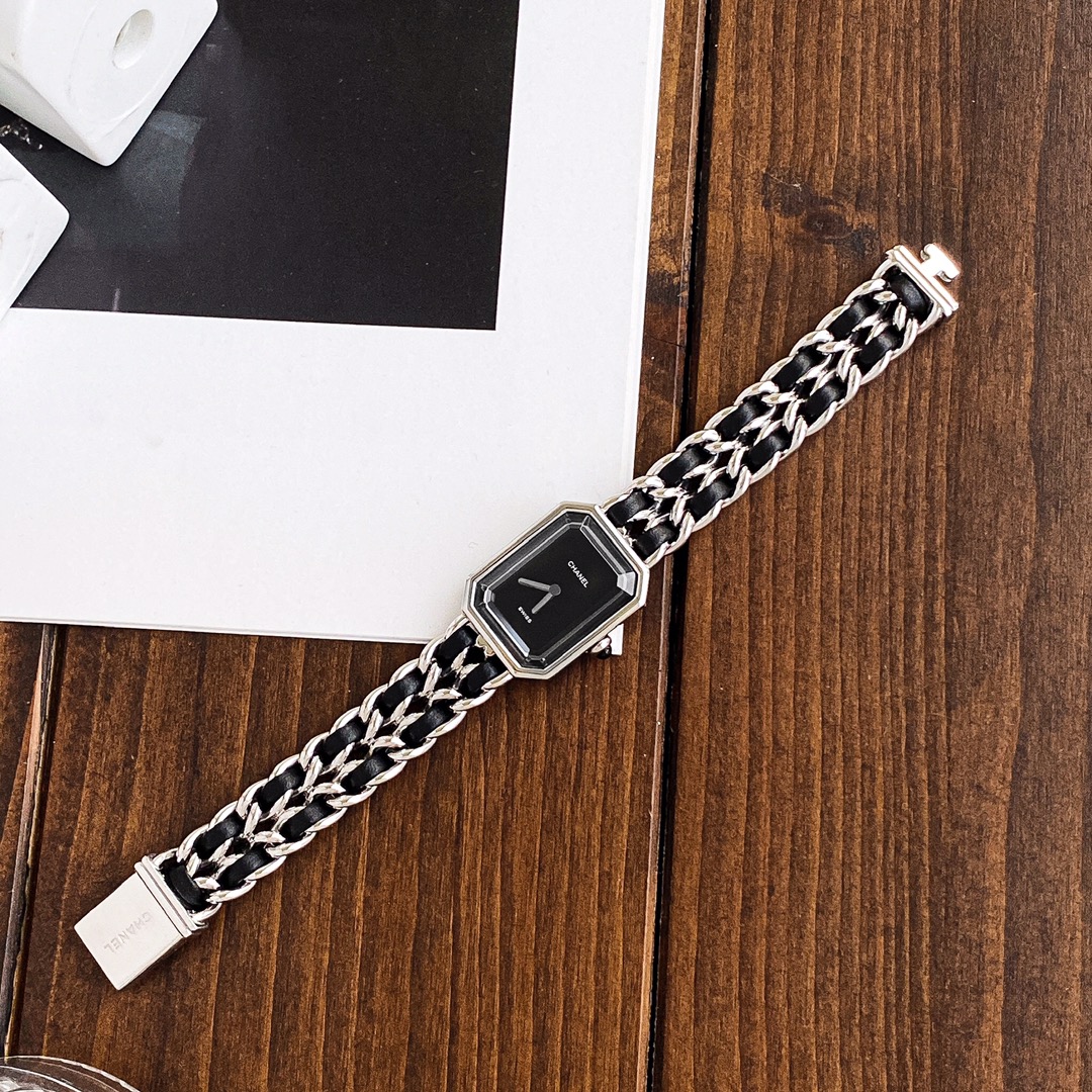 CHANEL Première 高仿銀鏈皮革女錶 八角黑面經典款｜歐美奢侈品精品推薦