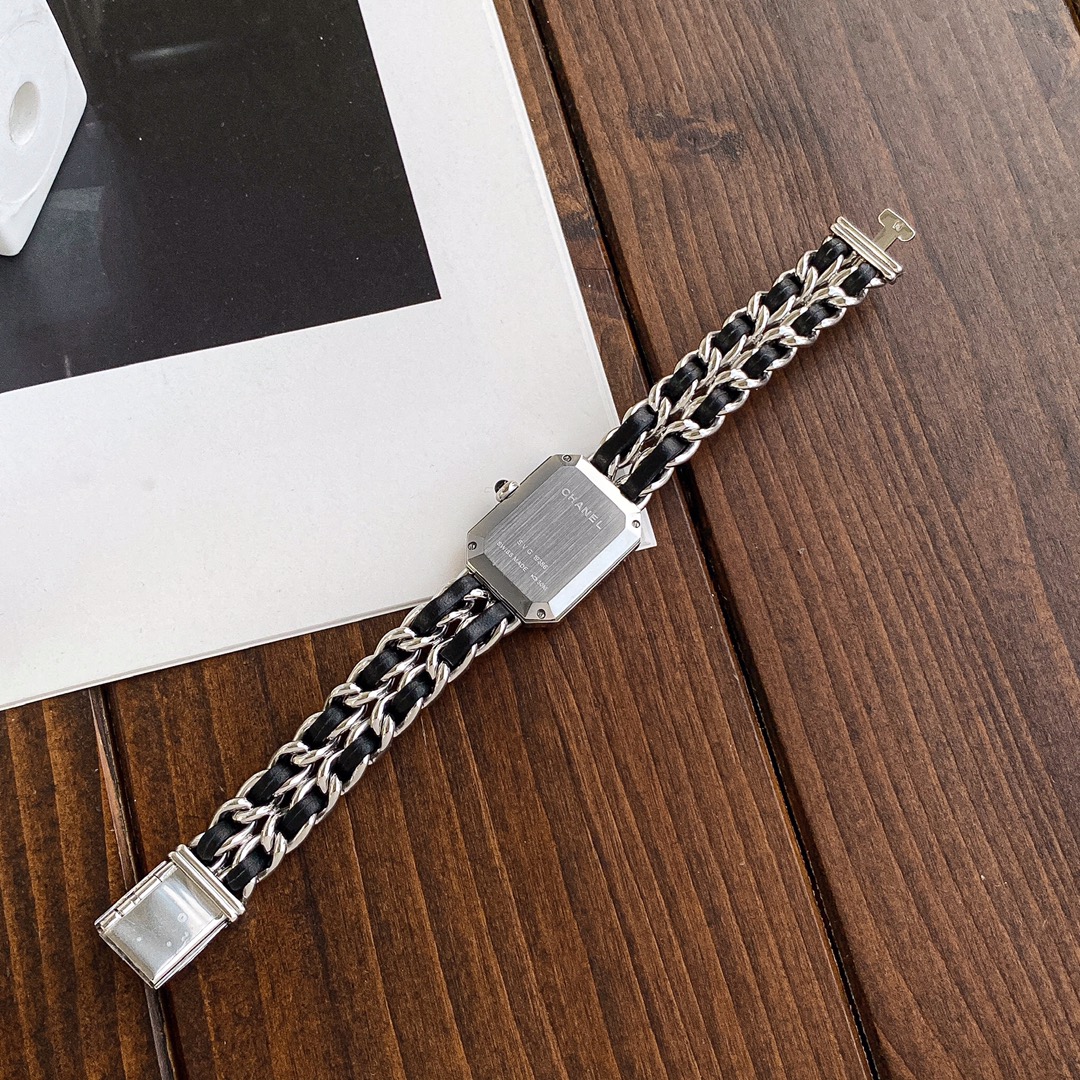 CHANEL Première 高仿銀鏈皮革女錶 八角黑面經典款｜歐美奢侈品精品推薦