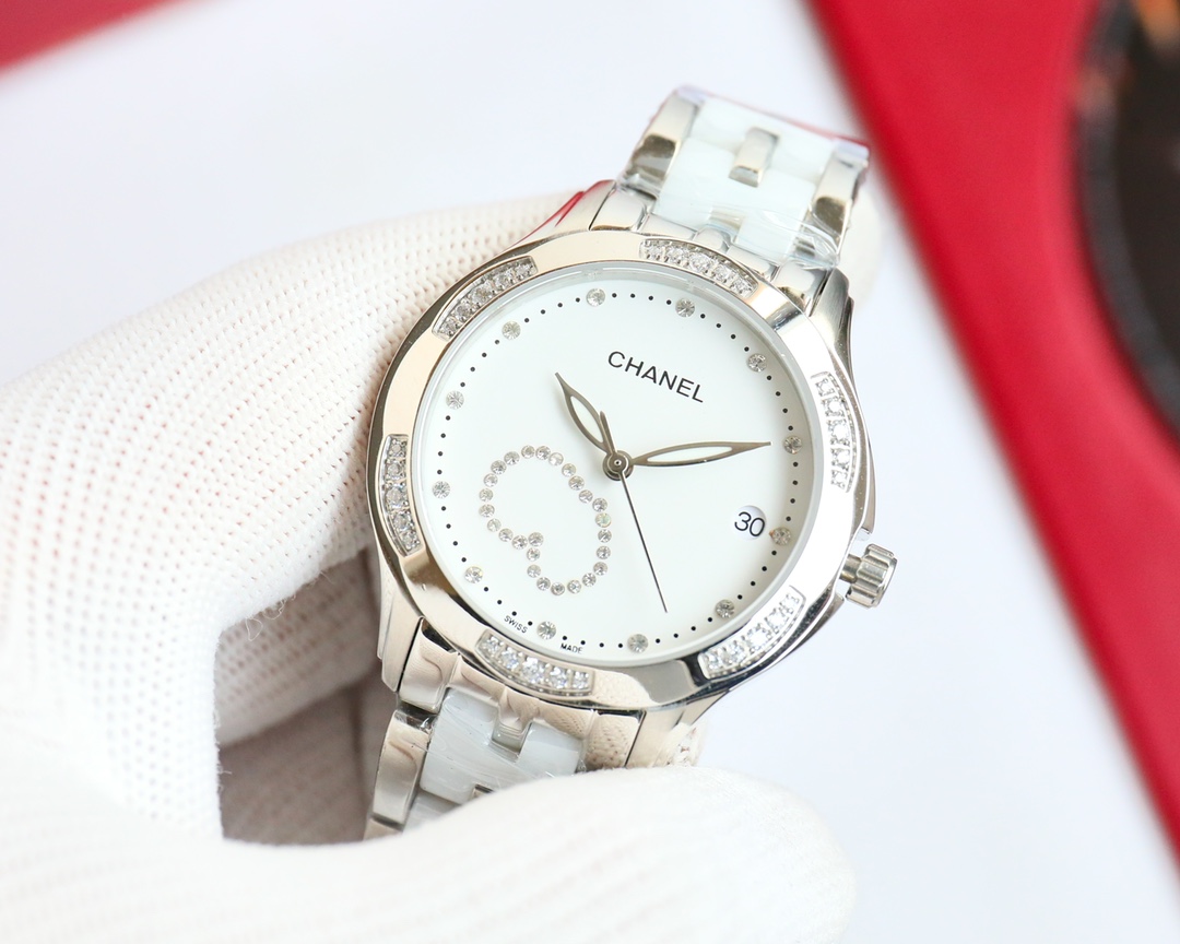 CHANEL J12高仿白面玫瑰金女錶 鑽圈雙C設計陶瓷鏈帶｜歐美奢侈品精品推薦