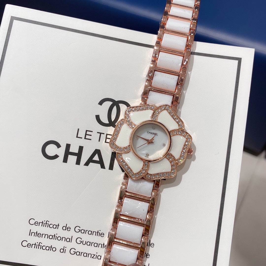 CHANEL Première原單山茶花女錶 玫瑰金陶瓷鏈帶鑽飾