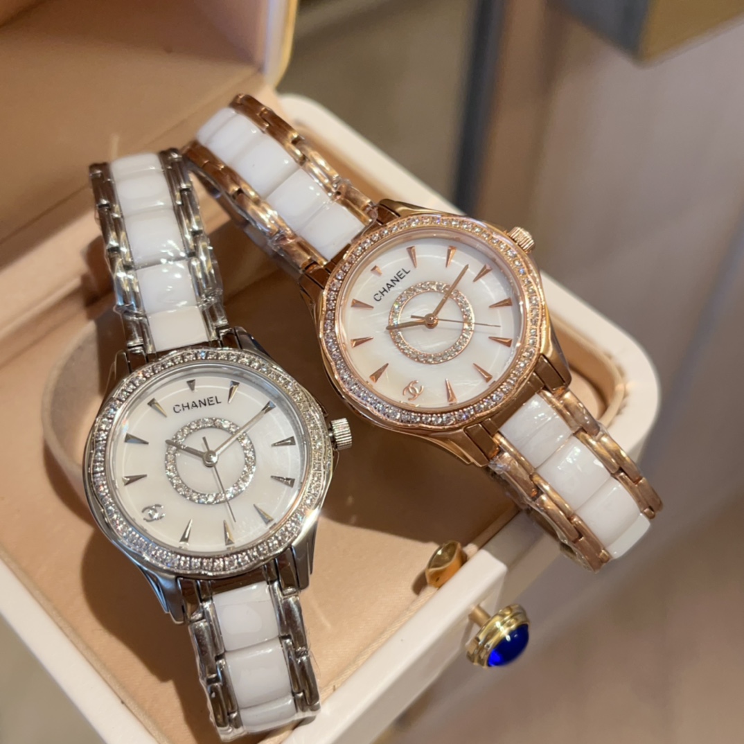 CHANEL J12原單白陶瓷女錶 貝母鑽圈雙C設計｜歐美奢侈品精品推薦
