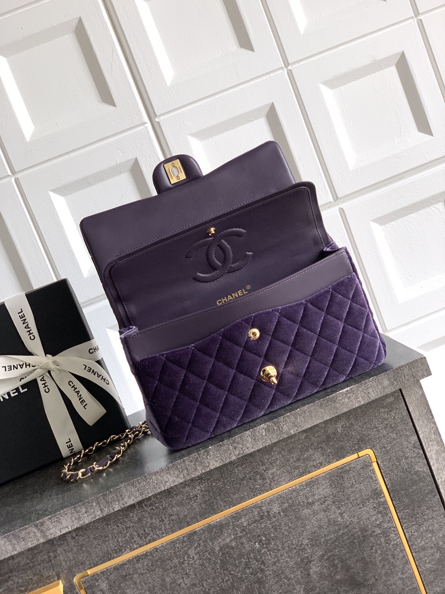 CHANEL A貨 2.55 紫羅蘭絨面菱格鏈條包 高雅迷人復古精品女包｜歐美奢侈品精品推薦
