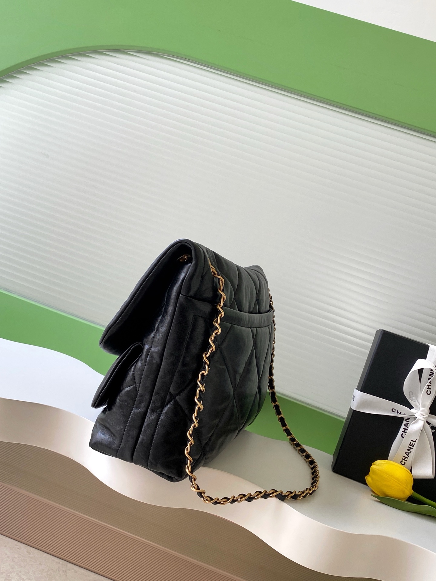 CHANEL 高仿 雙口袋黑色菱格鏈條包 經典復古金鎖造型精品女包｜歐美奢侈品精品推薦