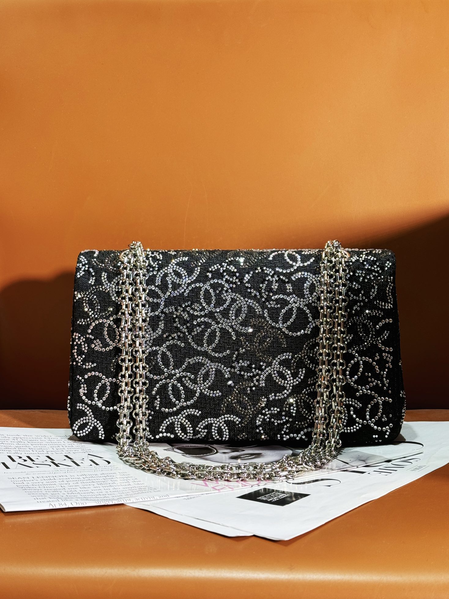 CHANEL 高仿 2.55 黑色亮鑽刺繡鏈條包 菱格閃耀奢華精品女包｜歐美奢侈品精品推薦