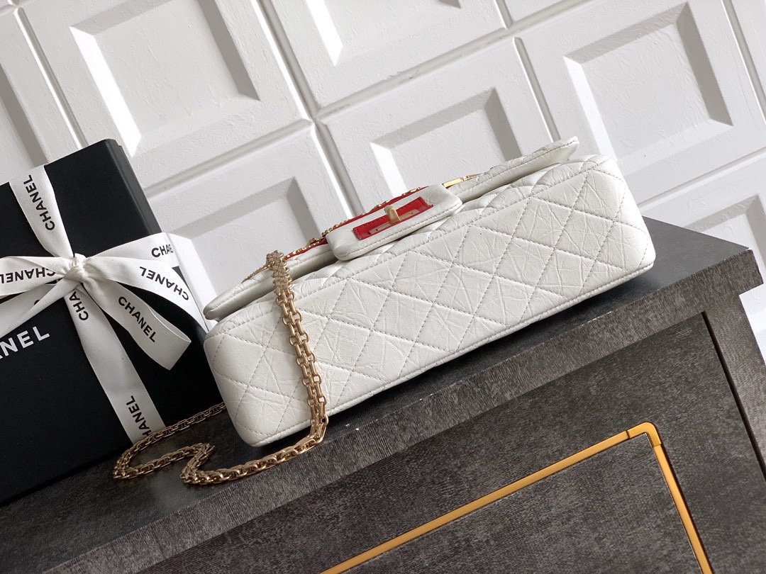 CHANEL 高仿 2.55 白紅徽章鏈條包 菱格復古精品肩背包｜歐美奢侈品精品推薦