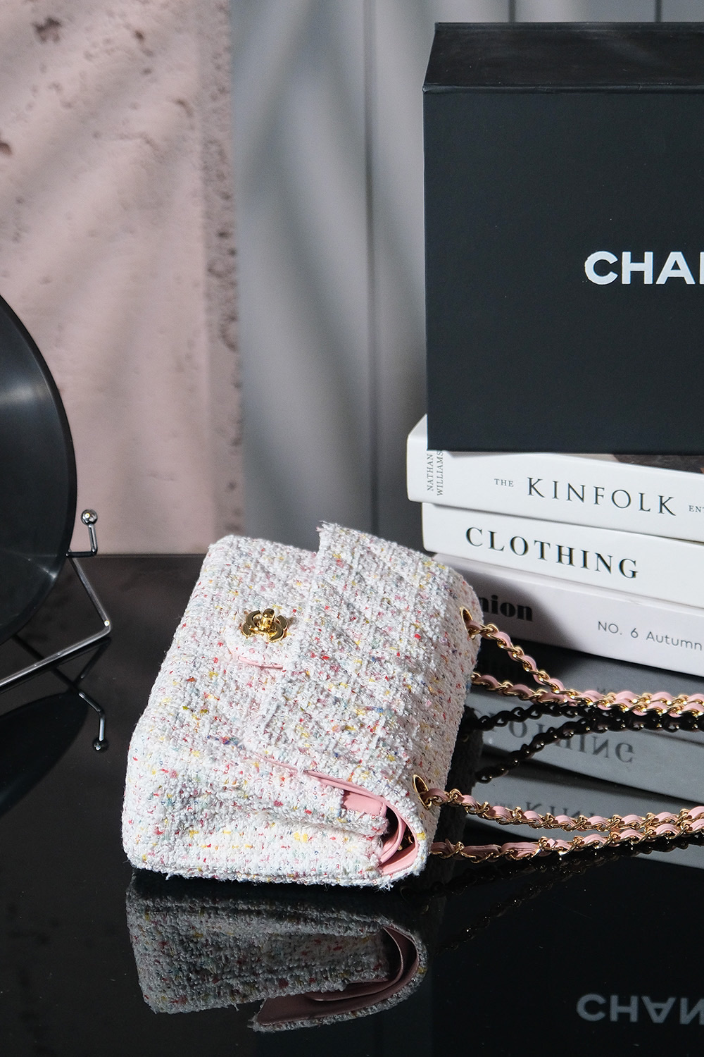 CHANEL A級精品 2.55 雪花呢粉白配色包 優雅菱格紋鏈條包｜歐美奢侈品精品推薦