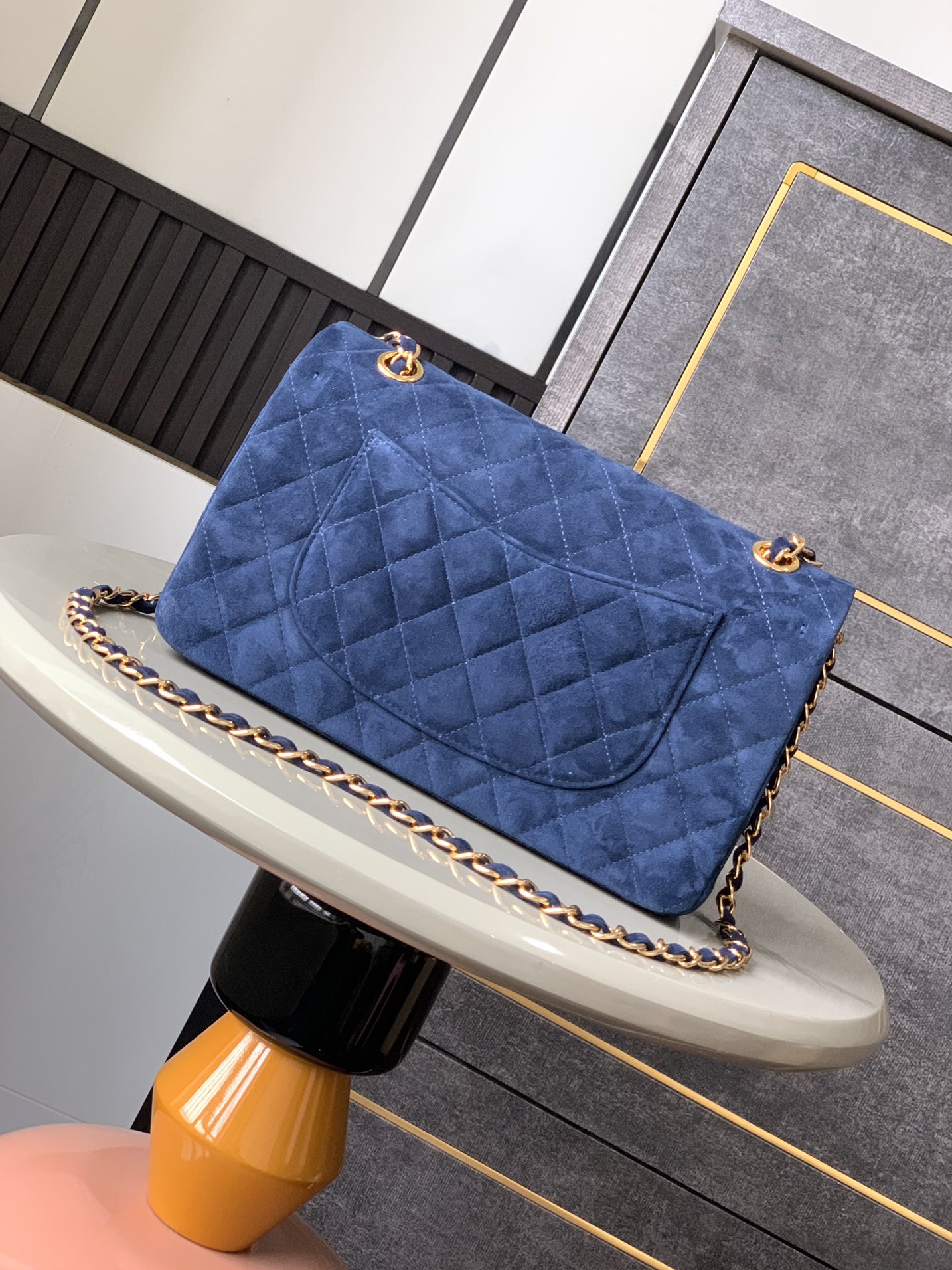 CHANEL 原單 2.55 深藍麂皮金鏈條包 經典菱格優雅肩背包