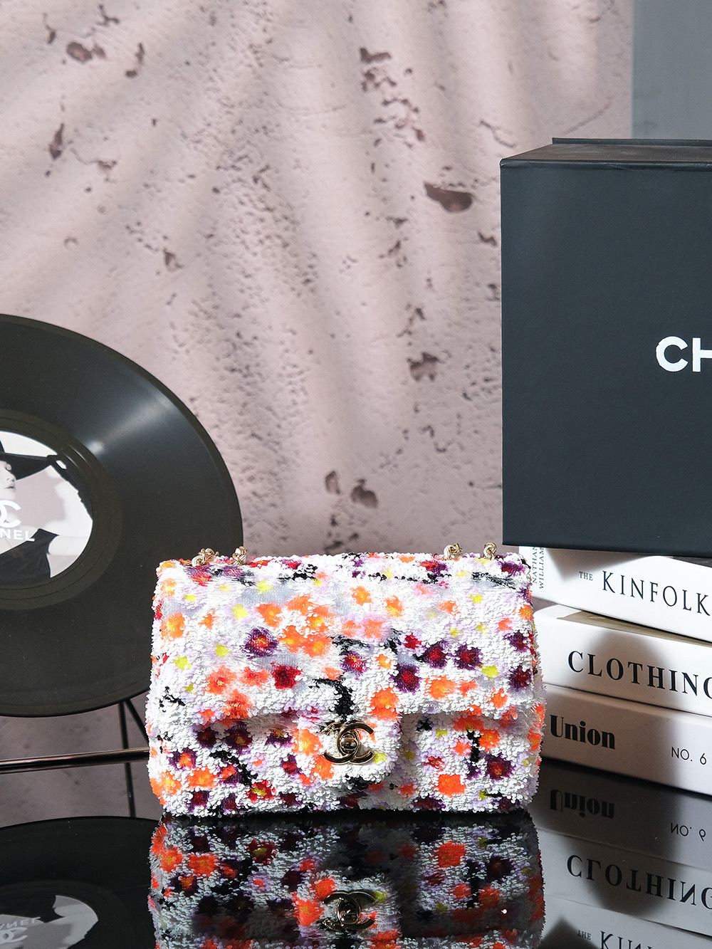CHANEL 花卉織面一比一口蓋包 繽紛立體手提鏈條包