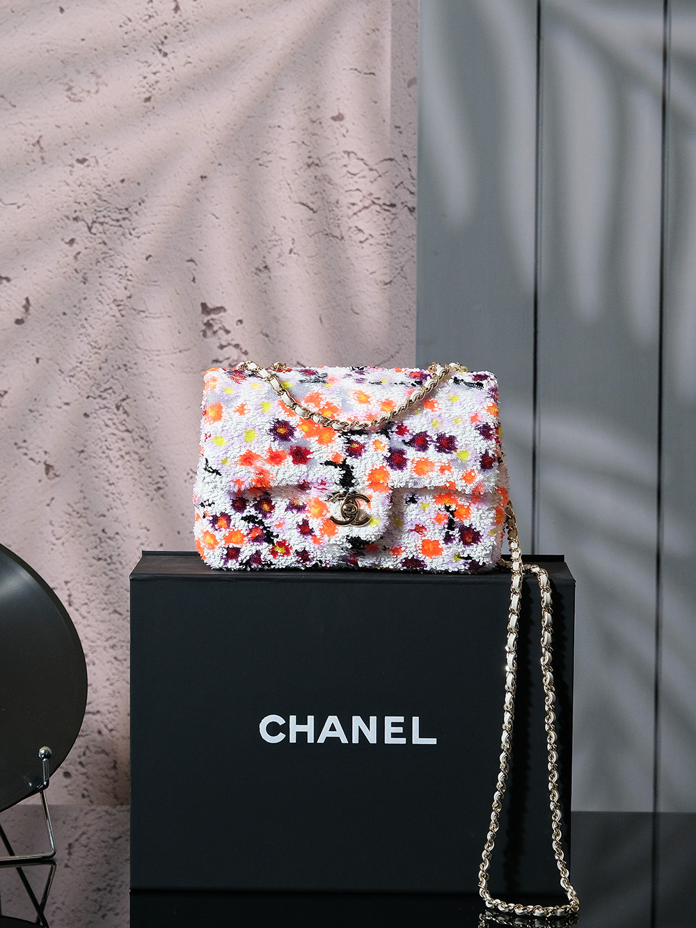 CHANEL 花卉織面一比一口蓋包 繽紛立體手提鏈條包