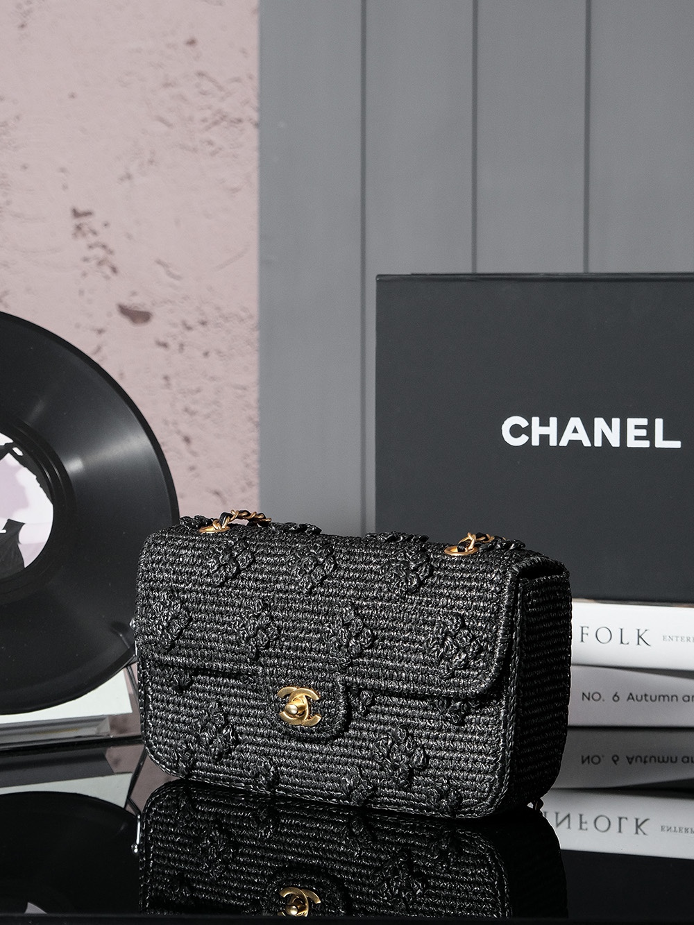 CHANEL 黑色A貨編織鏈條包 手工立體花紋口蓋包｜歐美奢侈品精品推薦