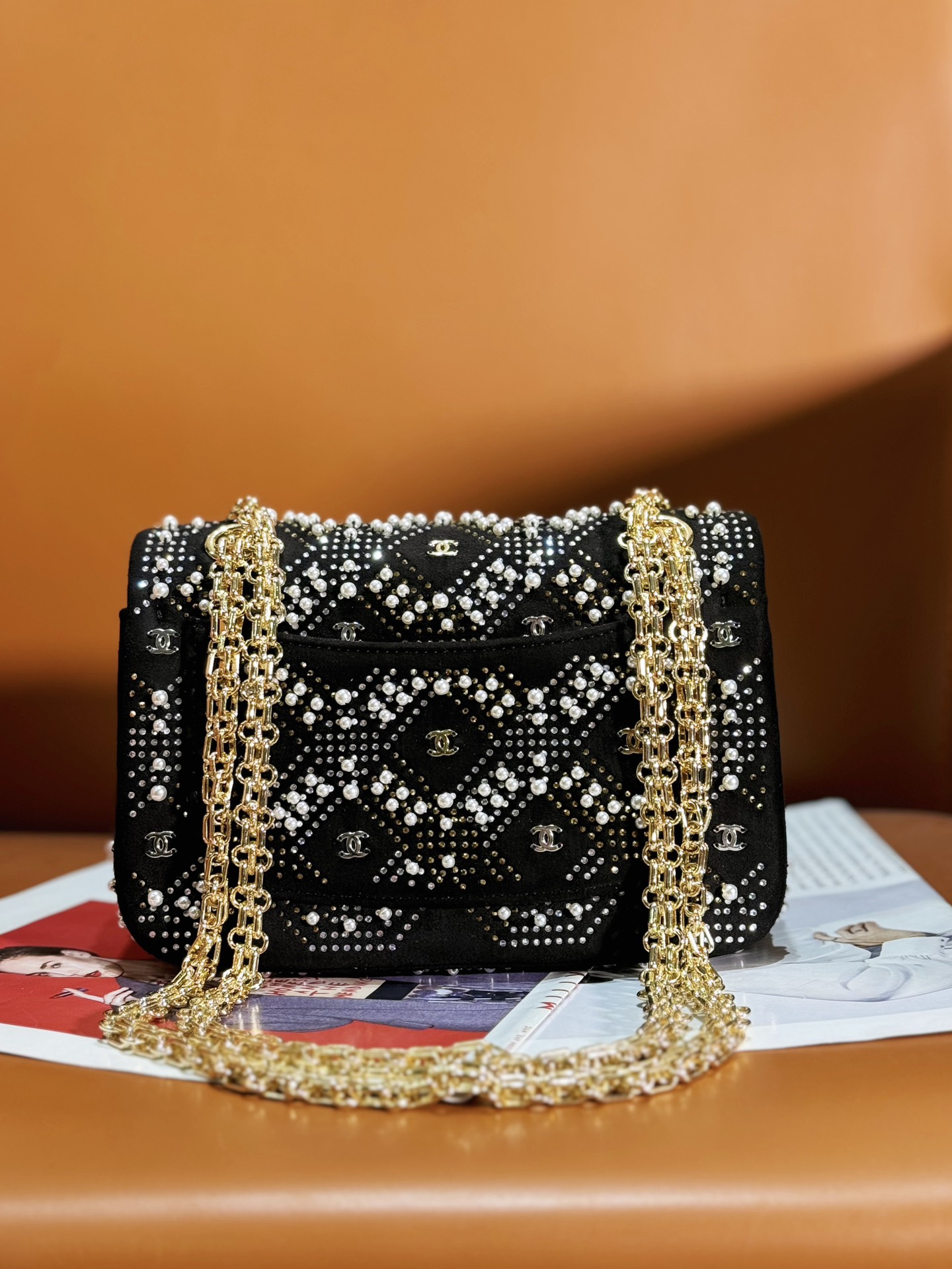 CHANEL 一比一珍珠鉚釘鏈條包 菱格設計手提肩背兩用包｜歐美奢侈品精品推薦