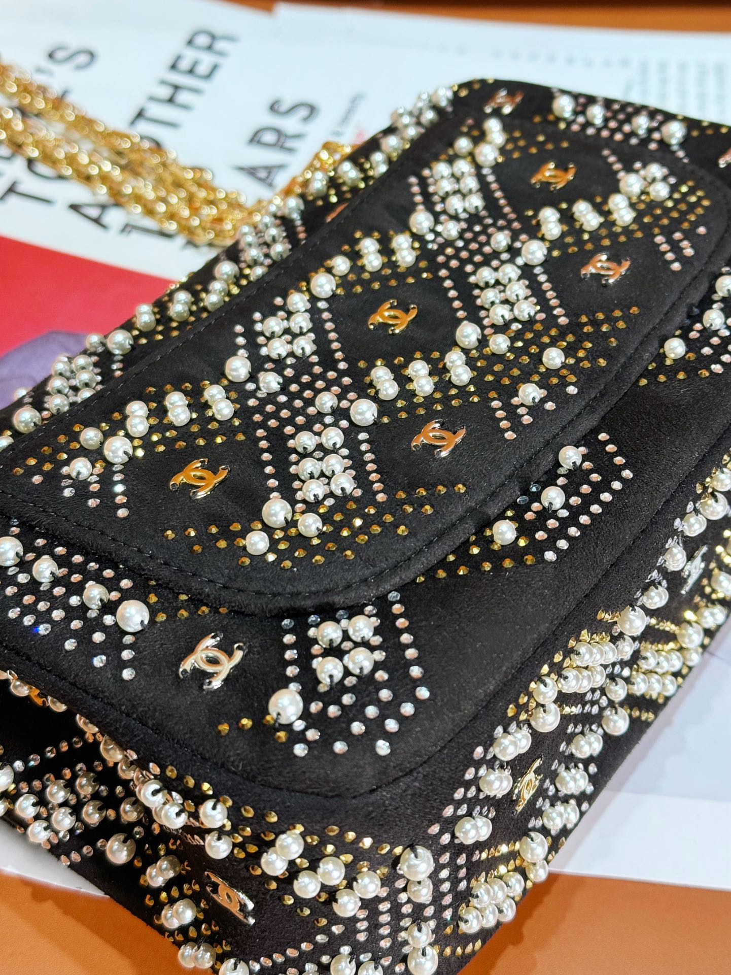 CHANEL 一比一珍珠鉚釘鏈條包 菱格設計手提肩背兩用包｜歐美奢侈品精品推薦