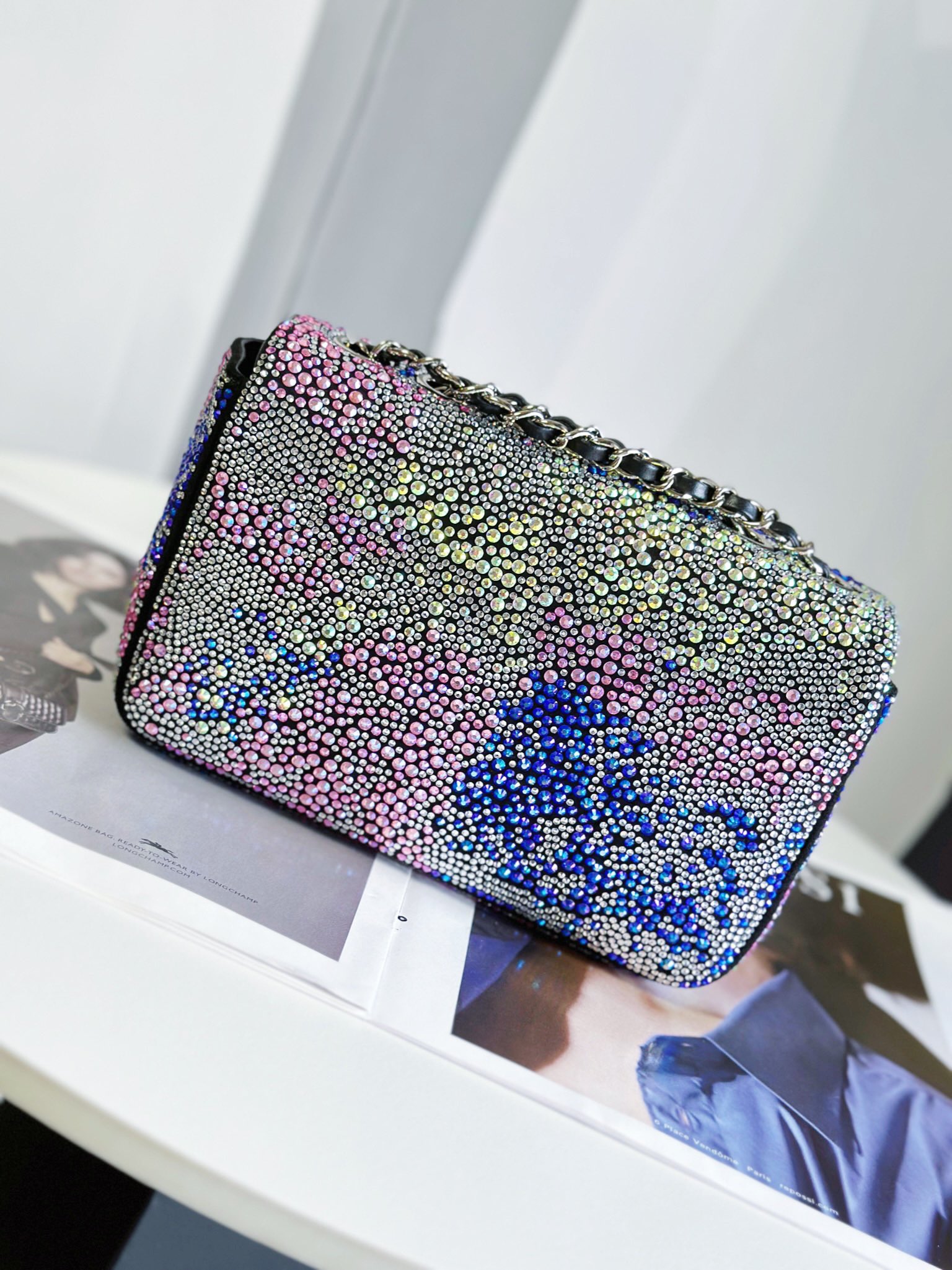 Chanel 高仿彩鑽漸層晚宴包 閃耀奢華鏈條肩背包