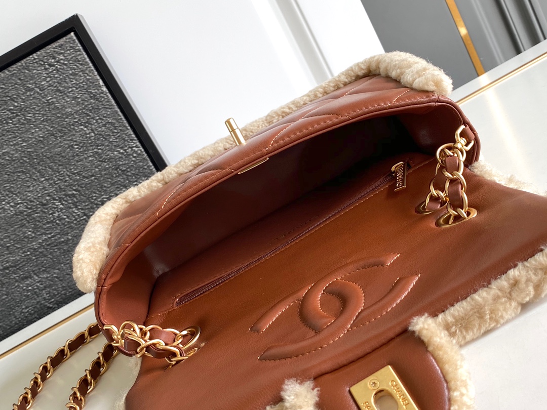 Chanel 高仿焦糖羊羔毛菱格包 冬季限定鏈條肩背包｜歐美奢侈品精品推薦