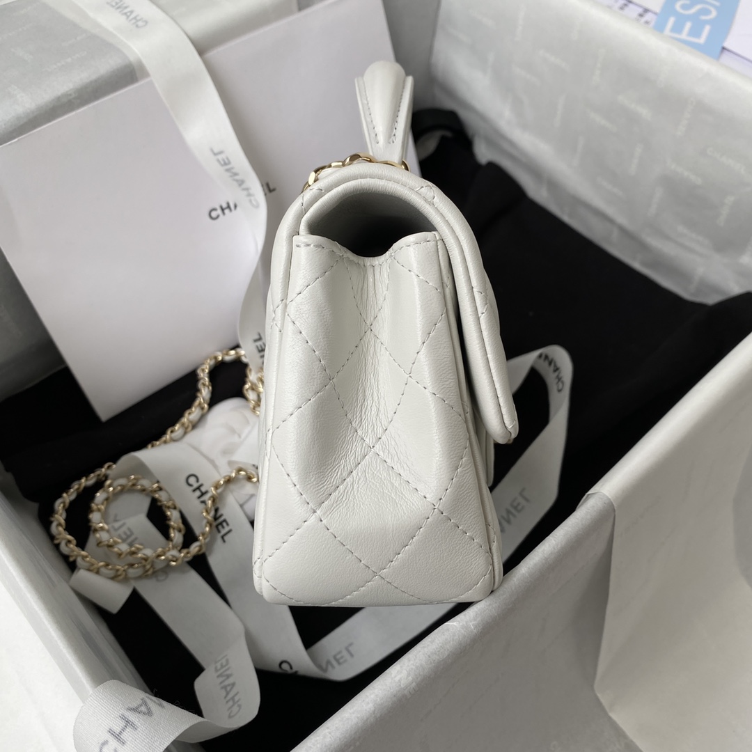 CHANELA貨白色菱格紋手提鏈條包 女士氣質款 附金屬吊飾奢華精品