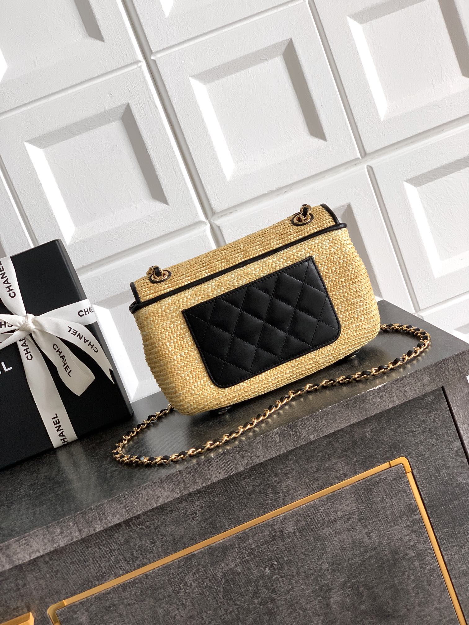 CHANEL高仿金色草編拼皮鏈條包 女士夏日輕奢手袋 時尚百搭精品款｜歐美奢侈品精品推薦
