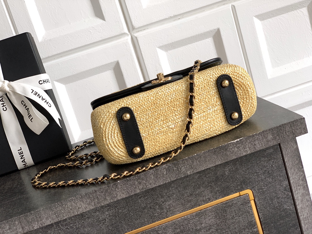 CHANEL高仿金色草編拼皮鏈條包 女士夏日輕奢手袋 時尚百搭精品款｜歐美奢侈品精品推薦