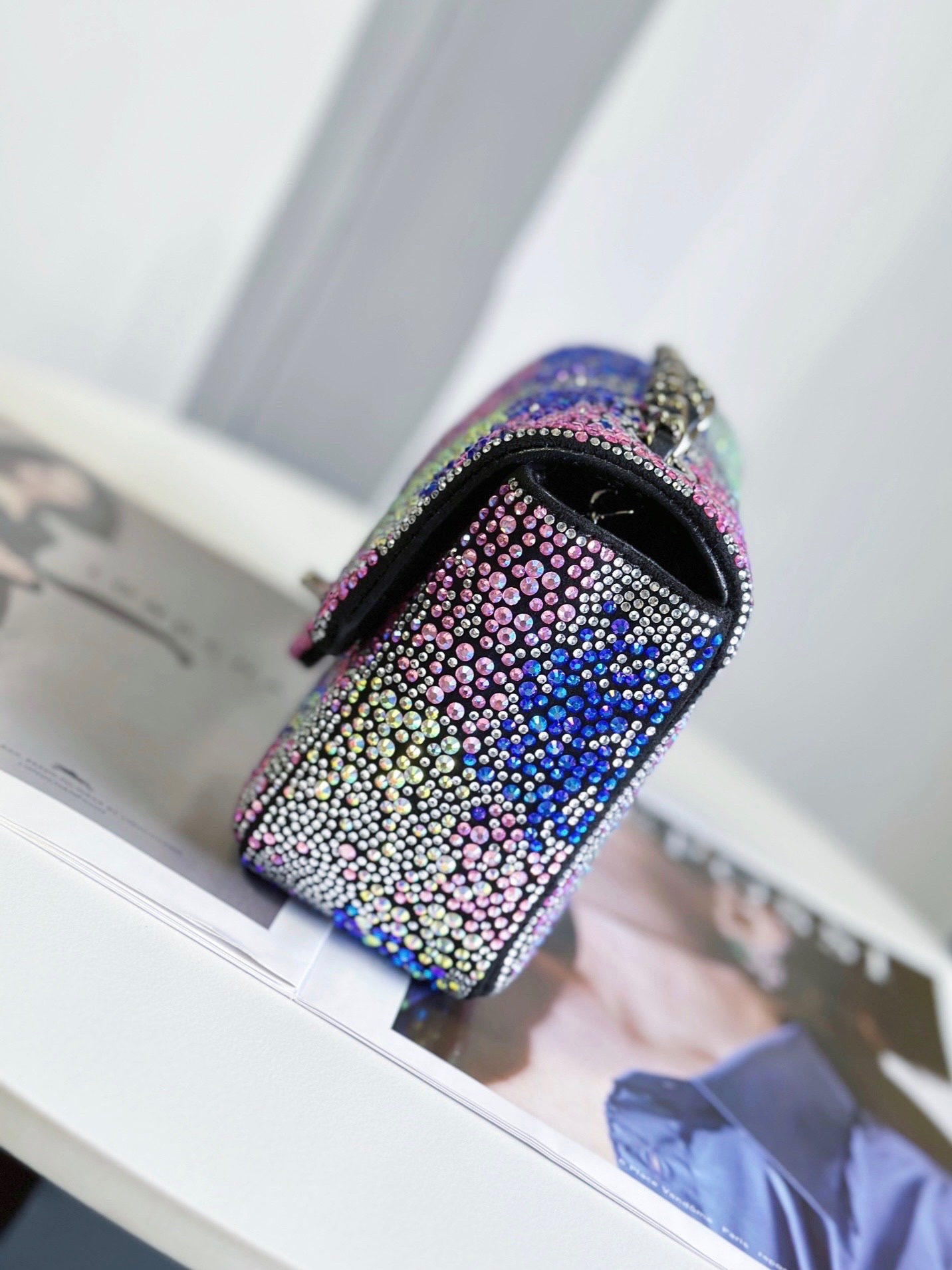 CHANEL一比一炫彩漸層水鑽鏈條包 女士精品閃耀菱格手袋 高貴派對款｜歐美奢侈品精品推薦