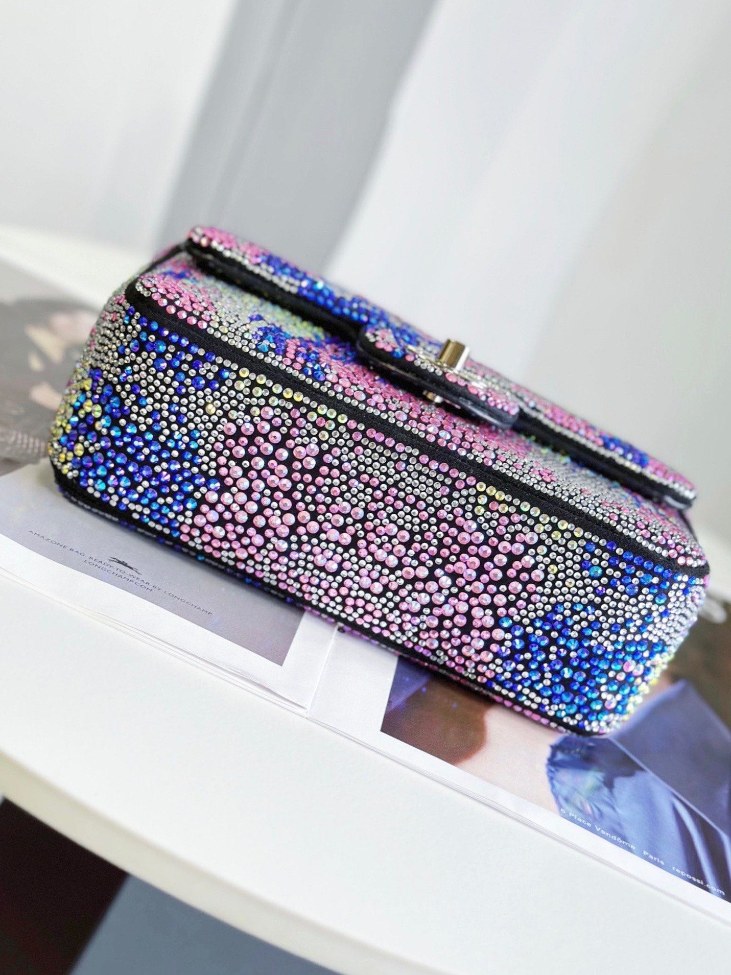 CHANEL一比一炫彩漸層水鑽鏈條包 女士精品閃耀菱格手袋 高貴派對款｜歐美奢侈品精品推薦