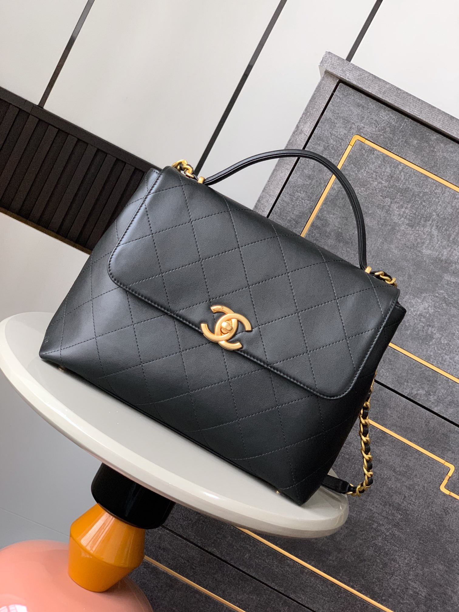 CHANEL原單黑色菱格手提鏈條包 女士優雅經典款 高質感真皮手袋