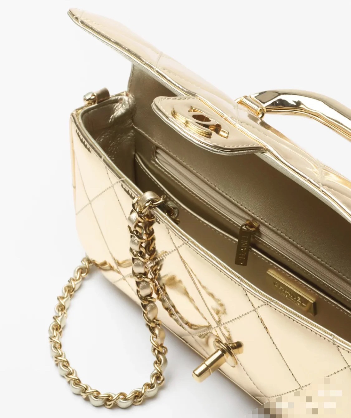 CHANEL高仿香檳金長型鏈條包 金屬亮面菱格手提包 奢華氣場造型｜歐美奢侈品精品推薦