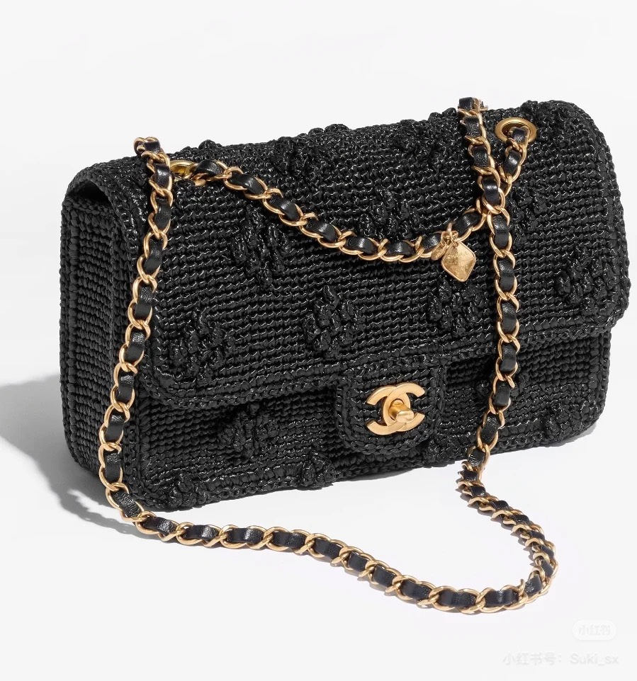 CHANEL高仿黑色編織鏈條包 夏季藤編風格精品 典雅質感小香包