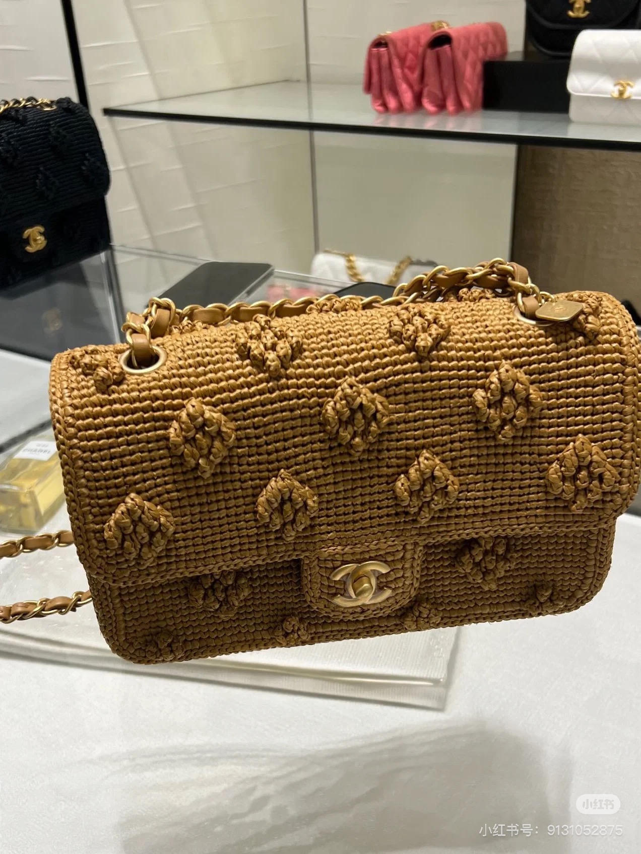 Chanel A貨焦糖棕針織鏈條包 經典質感設計 通勤百搭精品女包