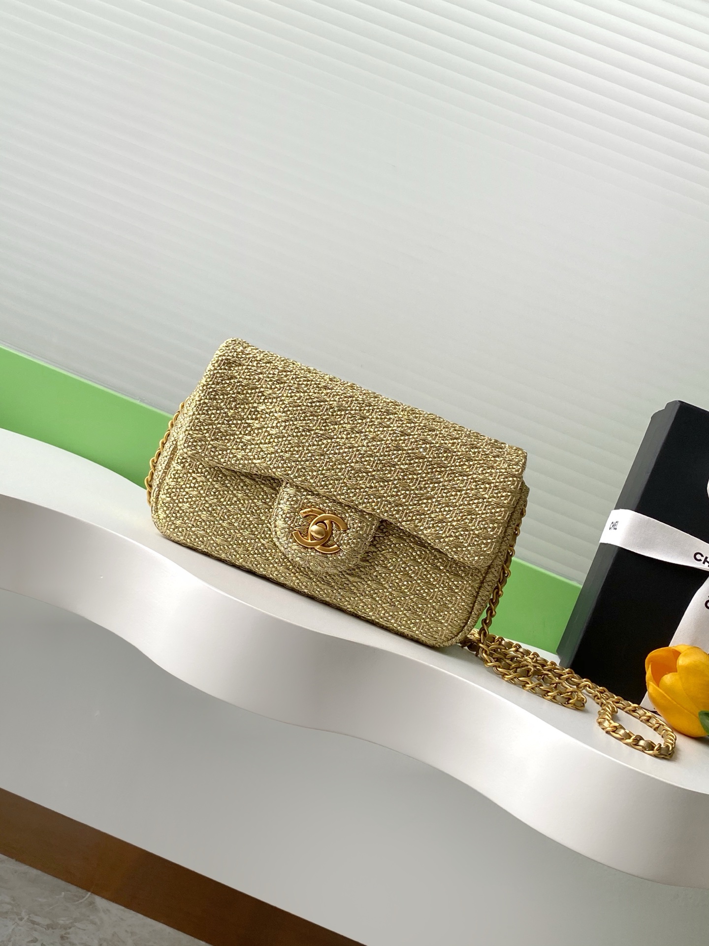 Chanel 高仿香檳金針織鏈條包 典雅奢華氣質精品女包 2025春夏新款