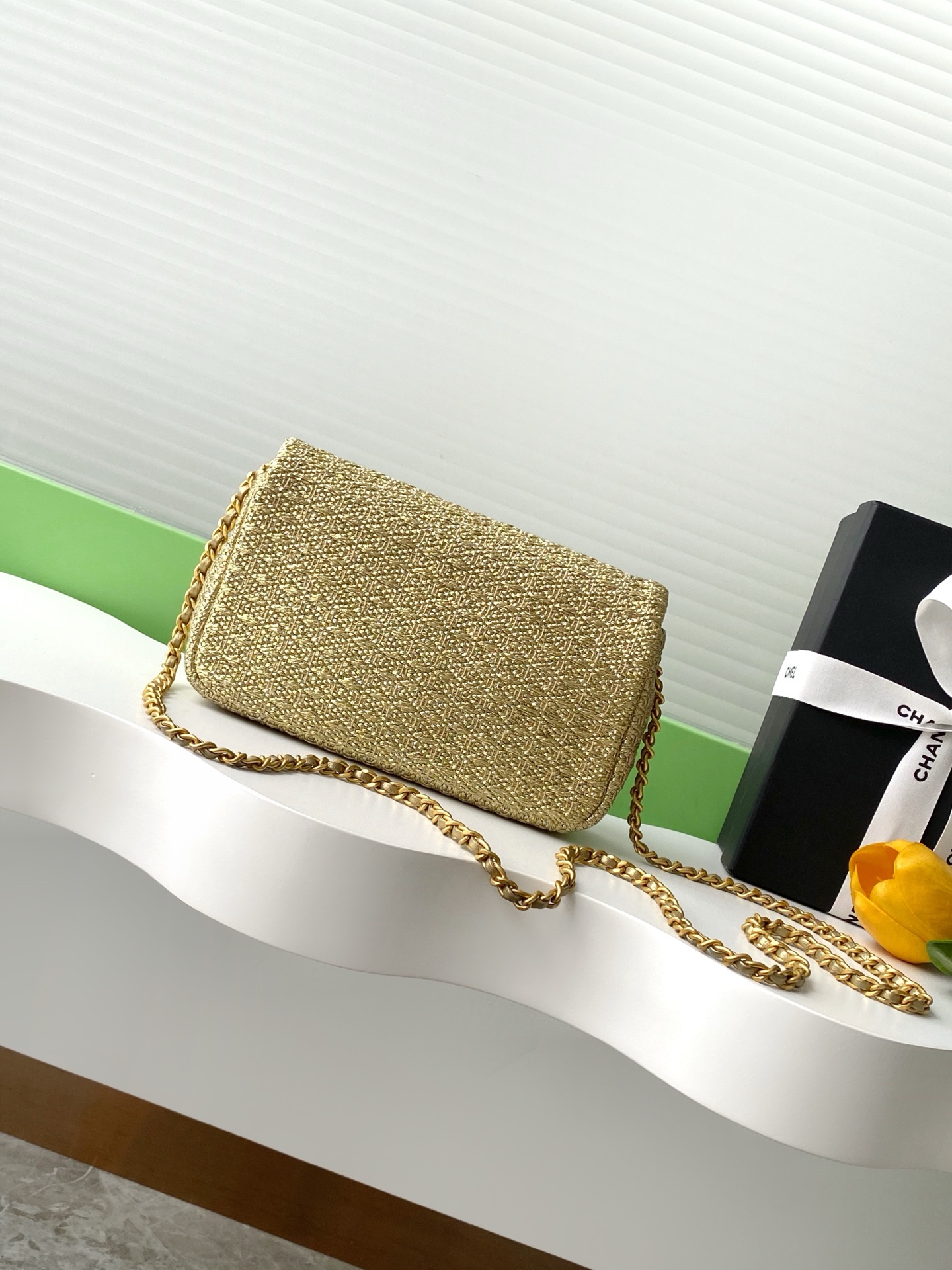 Chanel 高仿香檳金針織鏈條包 典雅奢華氣質精品女包 2025春夏新款｜歐美奢侈品精品推薦