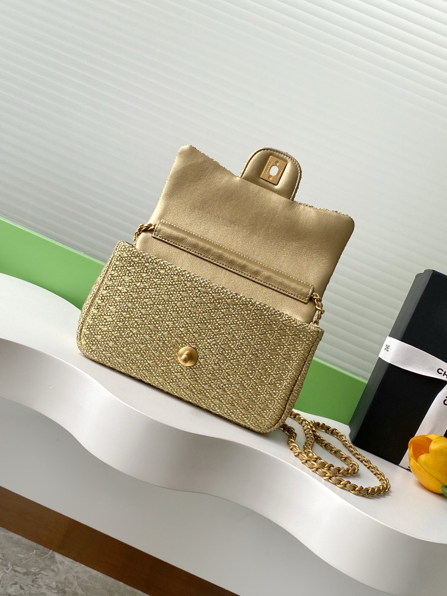 Chanel 高仿香檳金針織鏈條包 典雅奢華氣質精品女包 2025春夏新款｜歐美奢侈品精品推薦