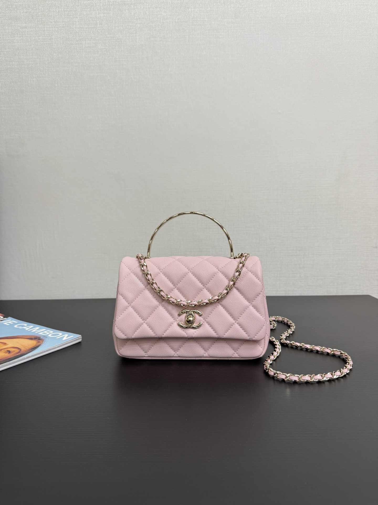 Chanel 高仿粉色菱格手提鏈條包 甜美氣質造型 小香風百搭精品女包