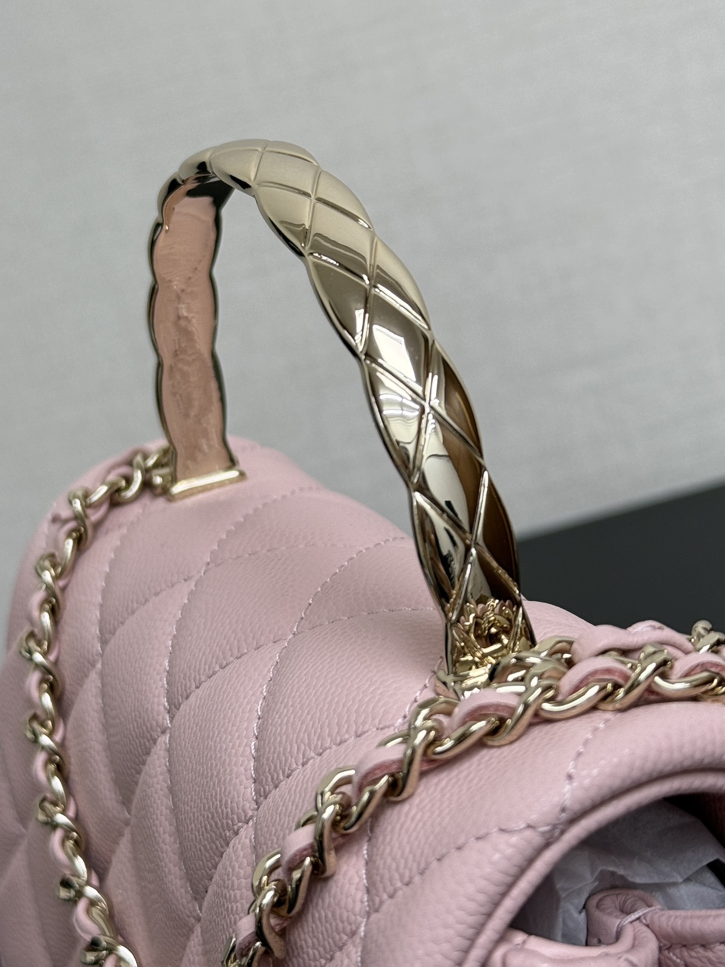 Chanel 高仿粉色菱格手提鏈條包 甜美氣質造型 小香風百搭精品女包
