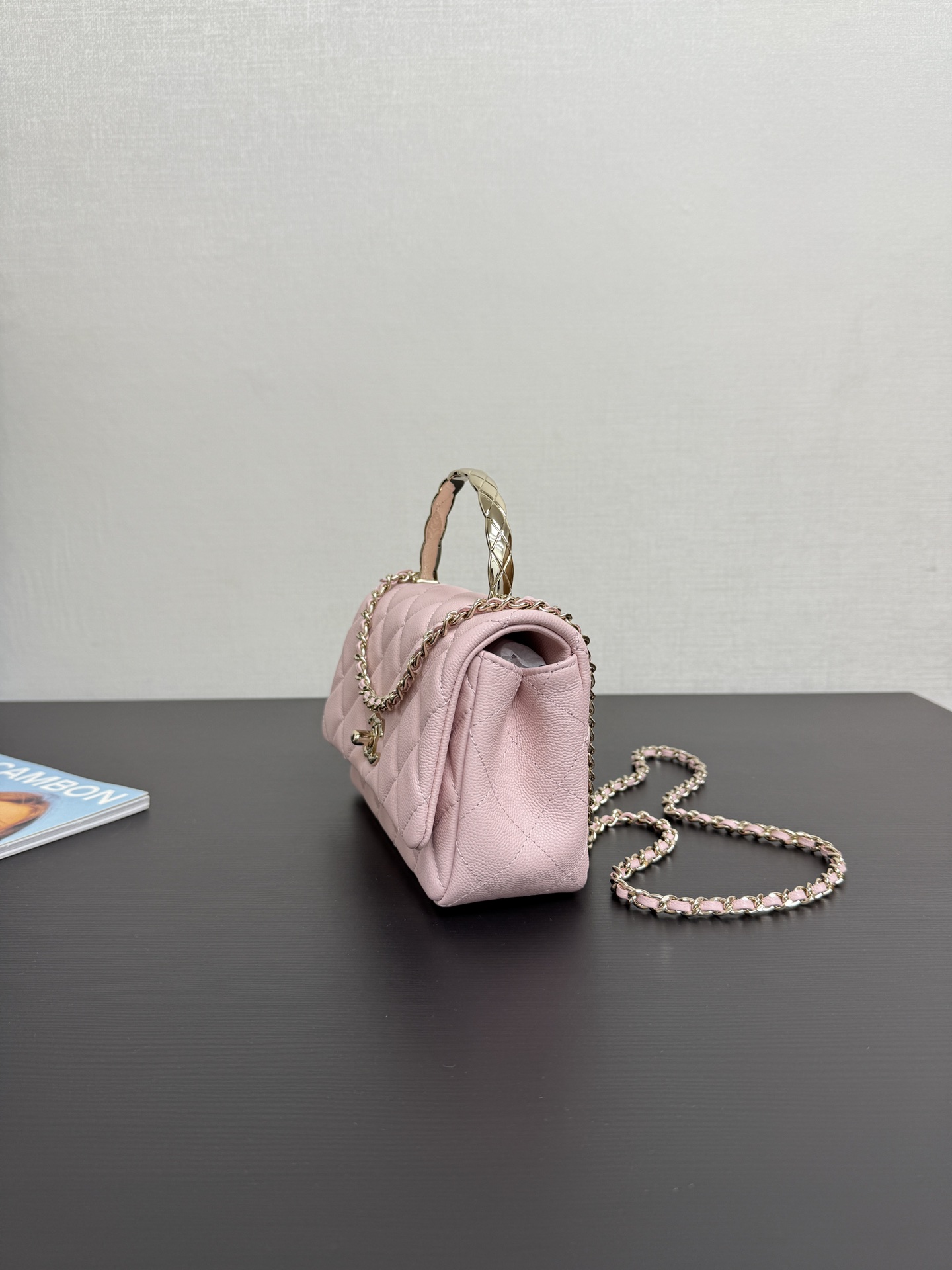 Chanel 高仿粉色菱格手提鏈條包 甜美氣質造型 小香風百搭精品女包
