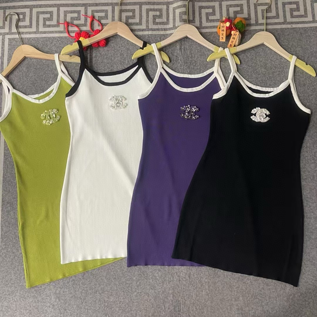 CHANEL吊帶針織連身裙 女款高仿時尚修身款 夏季氣質洋裝