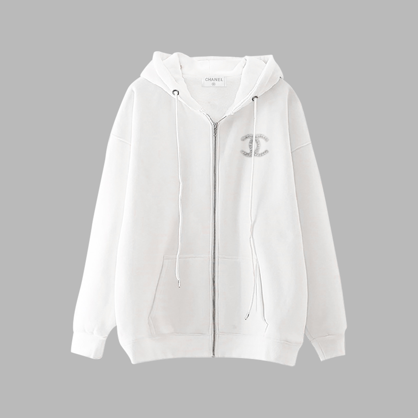 CHANEL高仿拉鍊連帽外套 女士白色簡約衛衣2025早春休閒精品