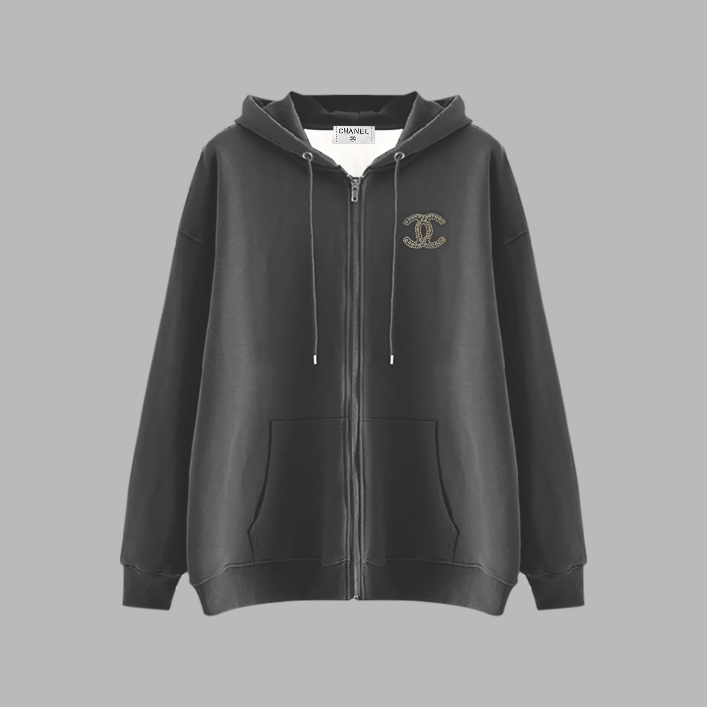 CHANEL高仿連帽拉鍊外套 女士黑色休閒衛衣2025秋季新品百搭款