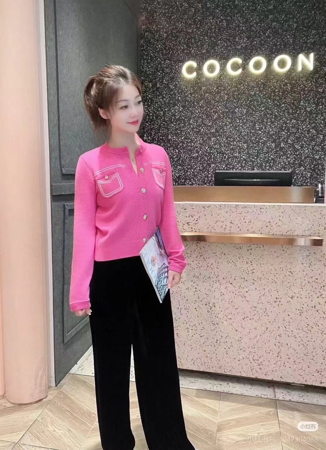 CHANEL原單金扣針織開衫 女士雙口袋設計 黑粉兩色可選｜歐美奢侈品精品推薦