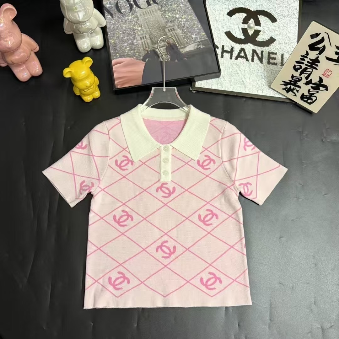 CHANEL菱格雙C短袖POLO針織上衣 高仿精品女款|超A仿原單精品圖片 6 CHANEL菱格雙C短袖POLO針織上衣 高仿精品女款|歐美奢侈品精品推薦