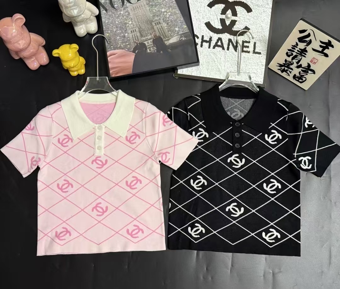 CHANEL菱格雙C短袖POLO針織上衣 高仿精品女款|超A仿原單精品圖片 10 CHANEL菱格雙C短袖POLO針織上衣 高仿精品女款|歐美奢侈品精品推薦