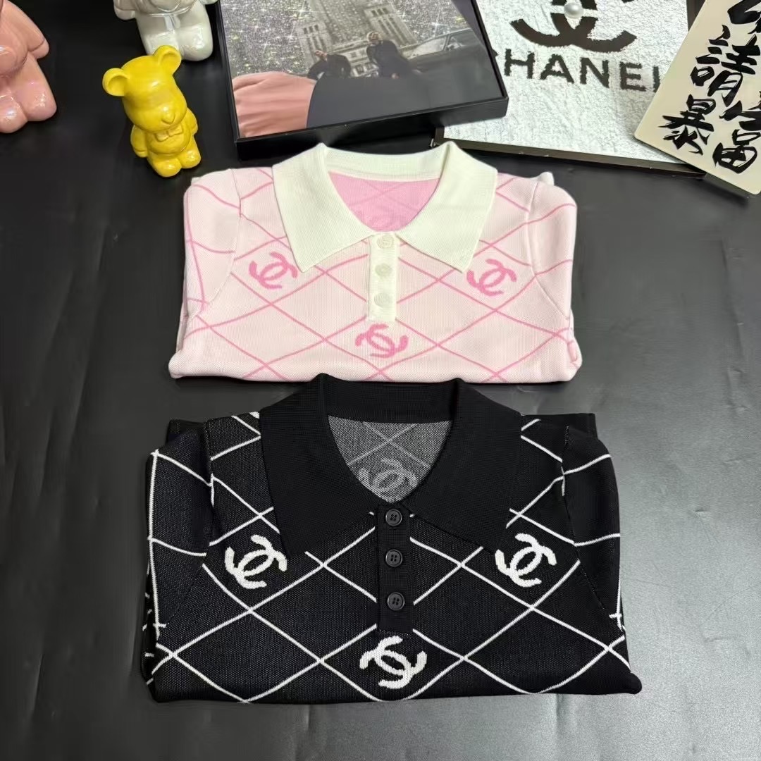 CHANEL菱格雙C短袖POLO針織上衣 高仿精品女款|超A仿原單精品圖片 9 CHANEL菱格雙C短袖POLO針織上衣 高仿精品女款|歐美奢侈品精品推薦