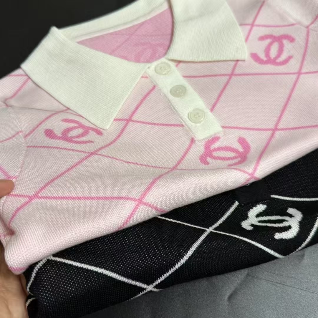 CHANEL菱格雙C短袖POLO針織上衣 高仿精品女款|超A仿原單精品圖片 8 CHANEL菱格雙C短袖POLO針織上衣 高仿精品女款|歐美奢侈品精品推薦