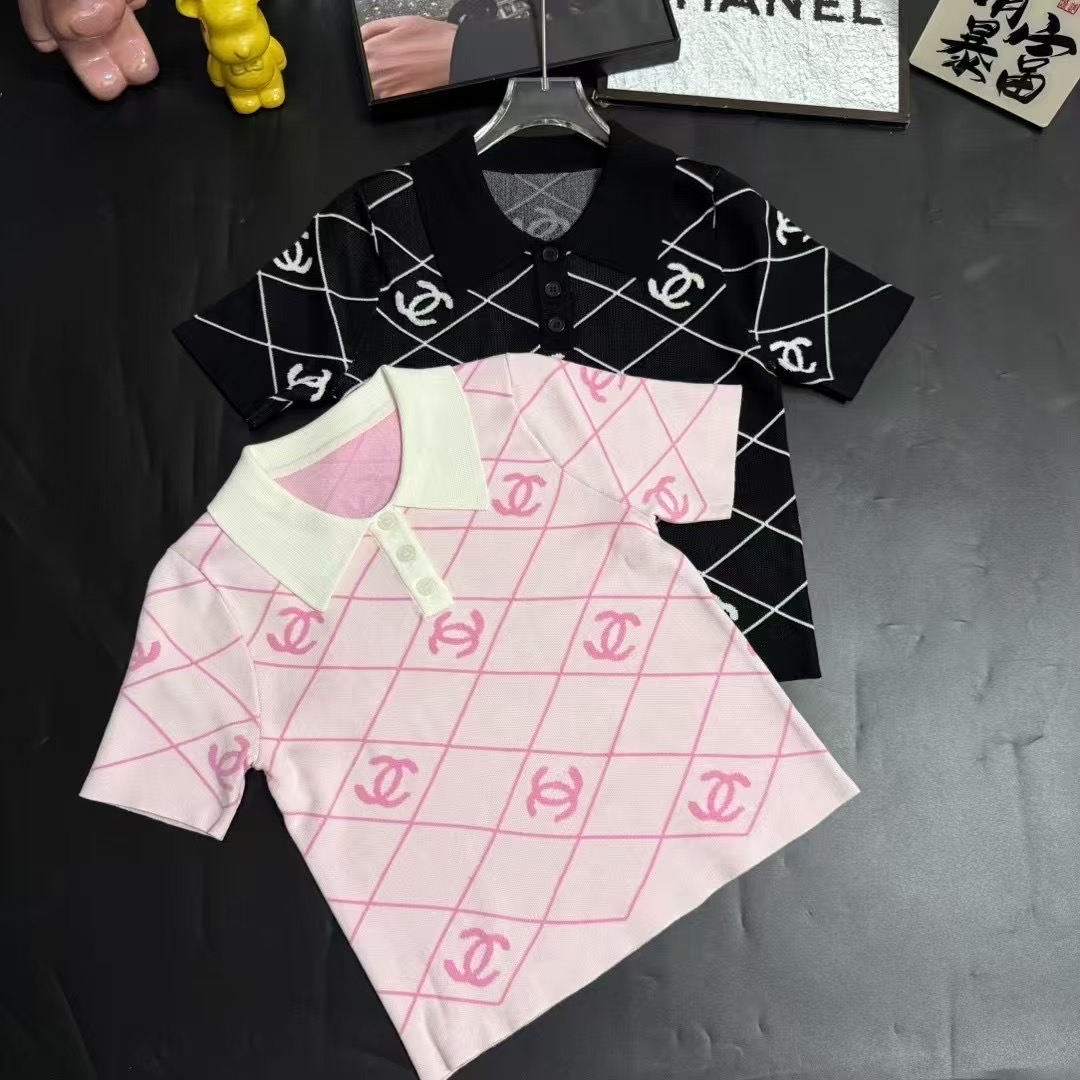 CHANEL菱格雙C短袖POLO針織上衣 高仿精品女款|超A仿原單精品圖片 3 CHANEL菱格雙C短袖POLO針織上衣 高仿精品女款|歐美奢侈品精品推薦